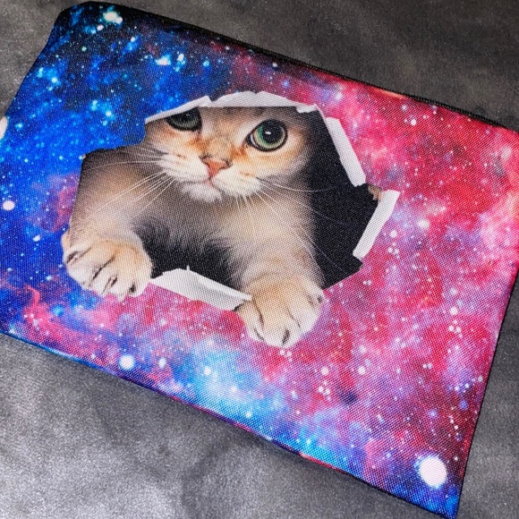 Cat Busting Out of Galaxy So Cute! Canvas Makeup (Pencil/Pen) Bag - Picture 3 of 9
